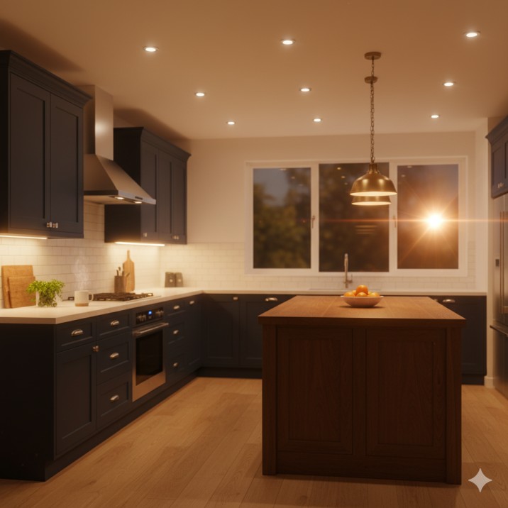 टास्क लाइटिंग का मतलब है कि जहां आप ज्यादा काम करते हैं वहां सीधी और तेज रोशनी देना। जैसे सिंक, चूल्हा या कटिंग बोर्ड के ऊपर। इसके लिए छोटे स्पॉटलाइट या एडजस्टेबल LED लाइट्स का इस्तेमाल किया जा सकता है। इससे आप बिना आंखें मिचमिचाए आसानी से खाना बना सकते हैं और गलती की संभावना भी कम होती है।