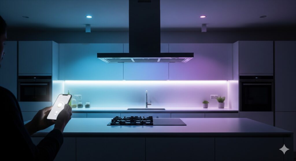 टास्क लाइटिंग का मतलब है कि जहां आप ज्यादा काम करते हैं वहां सीधी और तेज रोशनी देना। जैसे सिंक, चूल्हा या कटिंग बोर्ड के ऊपर। इसके लिए छोटे स्पॉटलाइट या एडजस्टेबल LED लाइट्स का इस्तेमाल किया जा सकता है। इससे आप बिना आंखें मिचमिचाए आसानी से खाना बना सकते हैं और गलती की संभावना भी कम होती है।