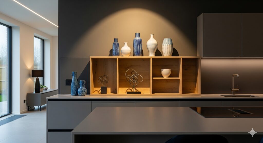 टास्क लाइटिंग का मतलब है कि जहां आप ज्यादा काम करते हैं वहां सीधी और तेज रोशनी देना। जैसे सिंक, चूल्हा या कटिंग बोर्ड के ऊपर। इसके लिए छोटे स्पॉटलाइट या एडजस्टेबल LED लाइट्स का इस्तेमाल किया जा सकता है। इससे आप बिना आंखें मिचमिचाए आसानी से खाना बना सकते हैं और गलती की संभावना भी कम होती है।