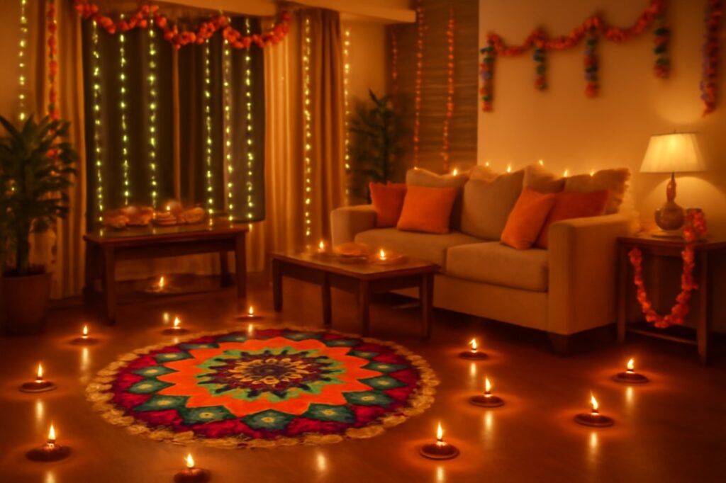 लिविंग रूम को त्योहार के दिन सजाने के तरीके – दीपावली/नवरात्रा स्पेशल