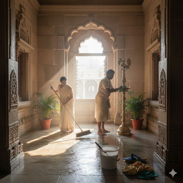 मंदिर की सफाई कौनसे दिन करनी चाहिए – सही दिन, तरीका और धार्मिक महत्व (Step-by-Step गाइड) ﻿