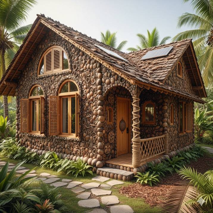 नारियल के खोल से बना पर्यावरण-अनुकूल घर: सस्ता, मजबूत और प्रदूषण कम करने वाला समाधान