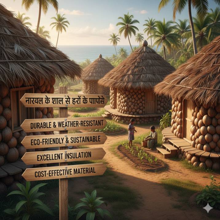 नारियल के खोल से बना पर्यावरण-अनुकूल घर: सस्ता, मजबूत और प्रदूषण कम करने वाला समाधान